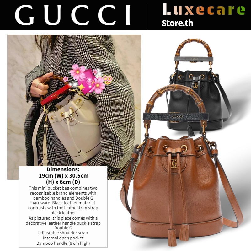 กุชชี่👜Gucci Diana Bamboo Mini Bucket Bag กระเป๋าสะพายสุภาพสตรี / กระเป๋าสะพายข้าง / กระเป๋าถัง