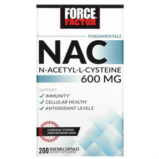 Force Factor, Fundamentals, NAC, N-Acetyl-L-Cysteine, 600 mg, 200 Vegetable Capsules (exp.03/25)