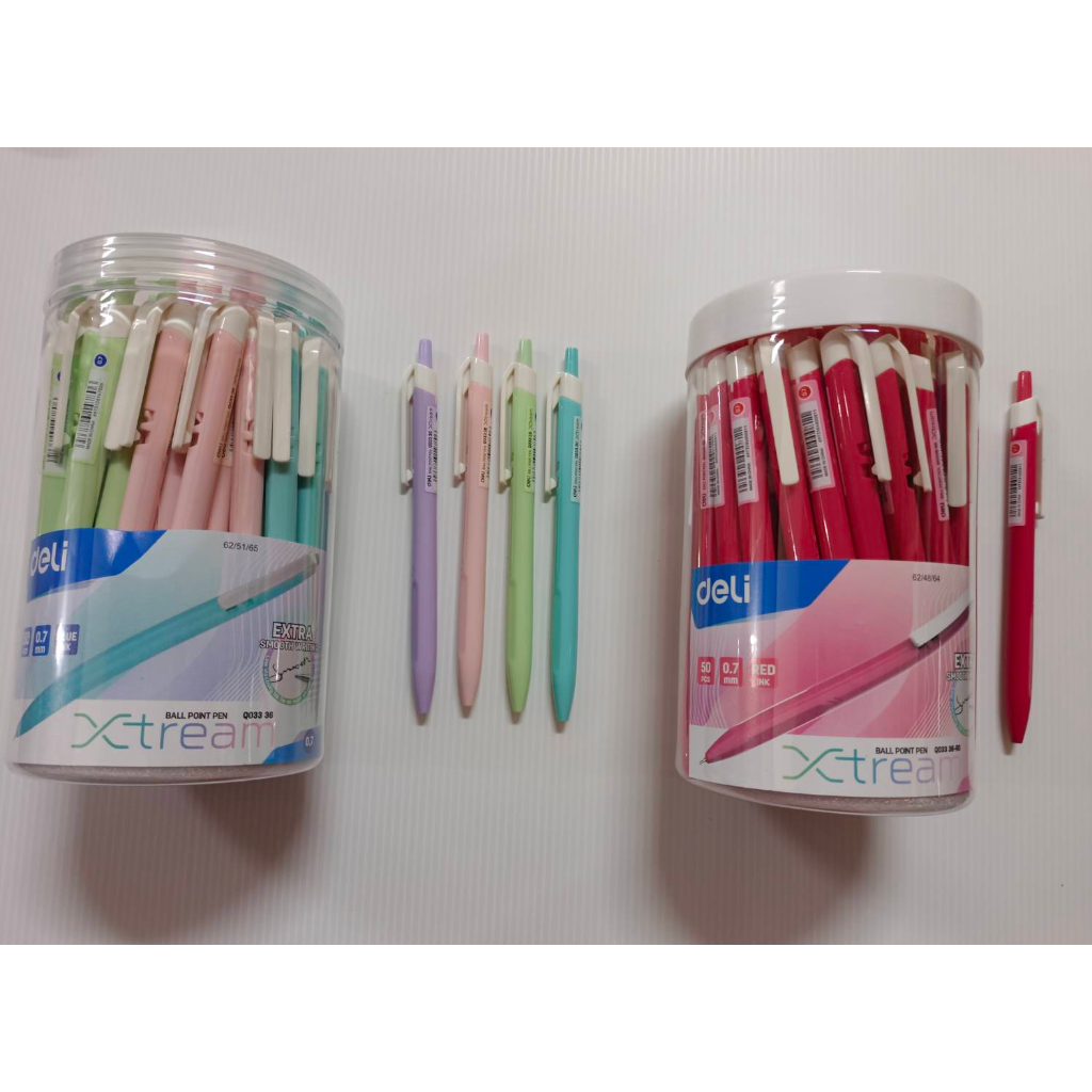 ปากกาลูกลื่น 0.7 mm Deli Xtream หมึกแดง และ หมึกน้ำเงิน (50 ด้าม)