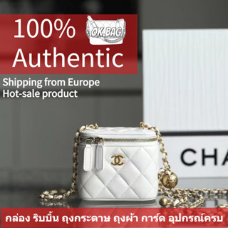 👜ชาแนล CHANEL 23 Lambskin Mini Chain White Makeup Bag สุภาพสตรี กระเป๋าสะพายไหล่