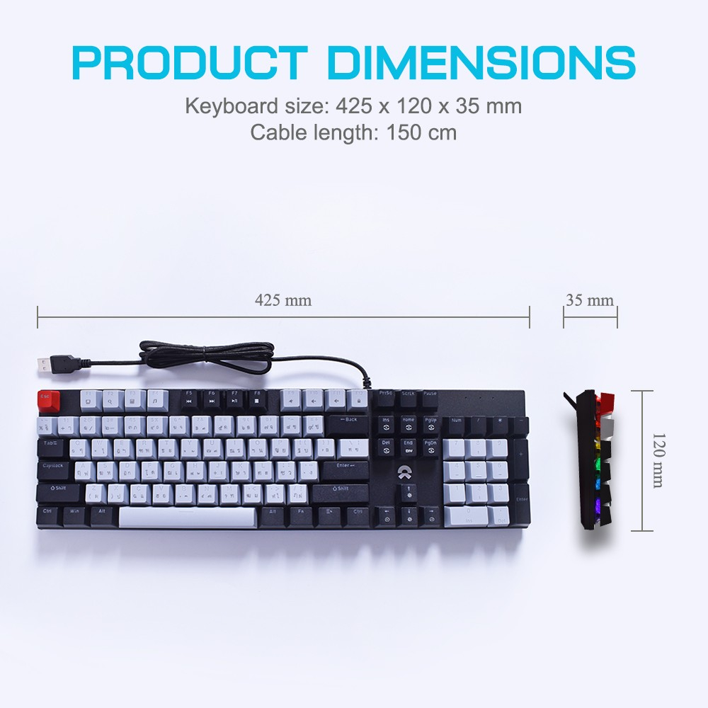  ส่งเร็ว  OKER K458 MIXED BACKLIT สีขาว/แดง White/Red คีย์บอร์ดบลูสวิตช์ สีสวย BLUE SWITCH Keyboard Gaming #DM 458