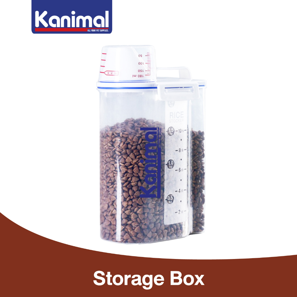 [90096] Kanimal Pet Food Container ความจุ 2.5 ลิตร ถังเก็บอาหารเม็ด พร้อมถ้วยตวง กันมดและแมลง เก็บกลิ่น