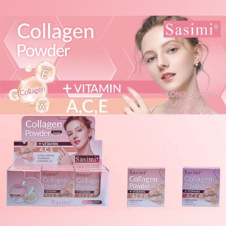 เเป้งพัฟ Sasimi Collagen powder no.S93007 เเป้งพัฟผสมคอลลาเจน เเป้งอัดเเข็ง เเป้ง 2ชั้น ติดทนนาน ช่วยปกปิดริ้วรอย