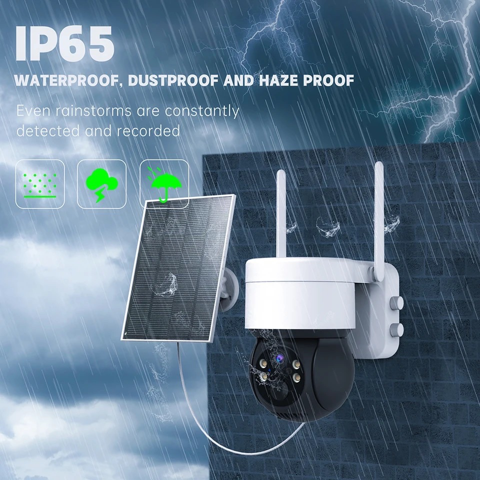 กล้องวงจรปิดโซล่าเซลล์2K 4MP WIFI พลังงานแสงอาทิตย์ PTZ กล้องAPP:ICSEE การเฝ้าระวังกล้องวีดีโอพร้อมแผงโซ