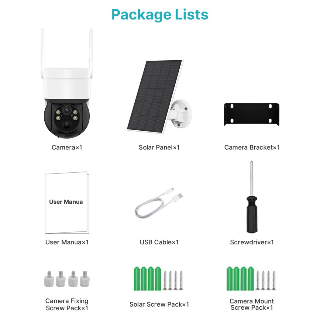 กล้องวงจรปิดโซล่าเซลล์2K 4MP WIFI พลังงานแสงอาทิตย์ PTZ กล้องAPP:ICSEE การเฝ้าระวังกล้องวีดีโอพร้อมแผงโซ