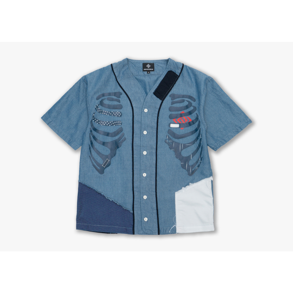 Indigoskin Made Craft Love Baseball Shirts เสื้อเชิ้ตแขนสั้น สีน้ำเงิน ทุกไซส์