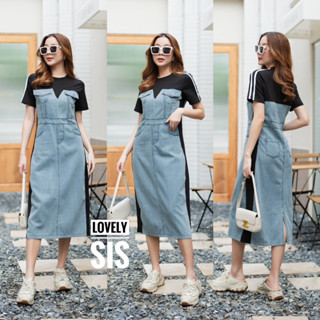 🌈🌿🌺🌸🌼🤎💙🇰🇷 Jeans Patch Cotton Rim Stripe Maxi Dress