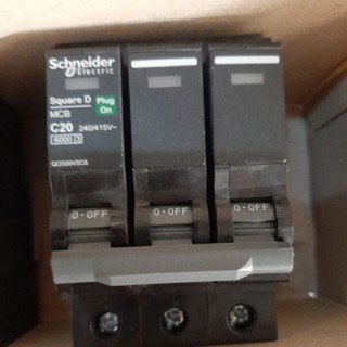 ลูกเซอร์กิต เบรกเกอร์ 3 โพล 20แอมป์(MCB) สแคร์ ดี หรือ ชไนเดอร์#Miniature circuit breaker 3P20A(MCB)Square D &amp; Schneider