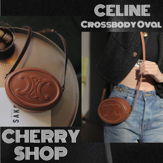 🍒ซีลีน Celine TRIOMPHE Crossbody Oval Wallet in Smooth Calfskin🍒กระเป๋าสะพายข้างรูปไข่