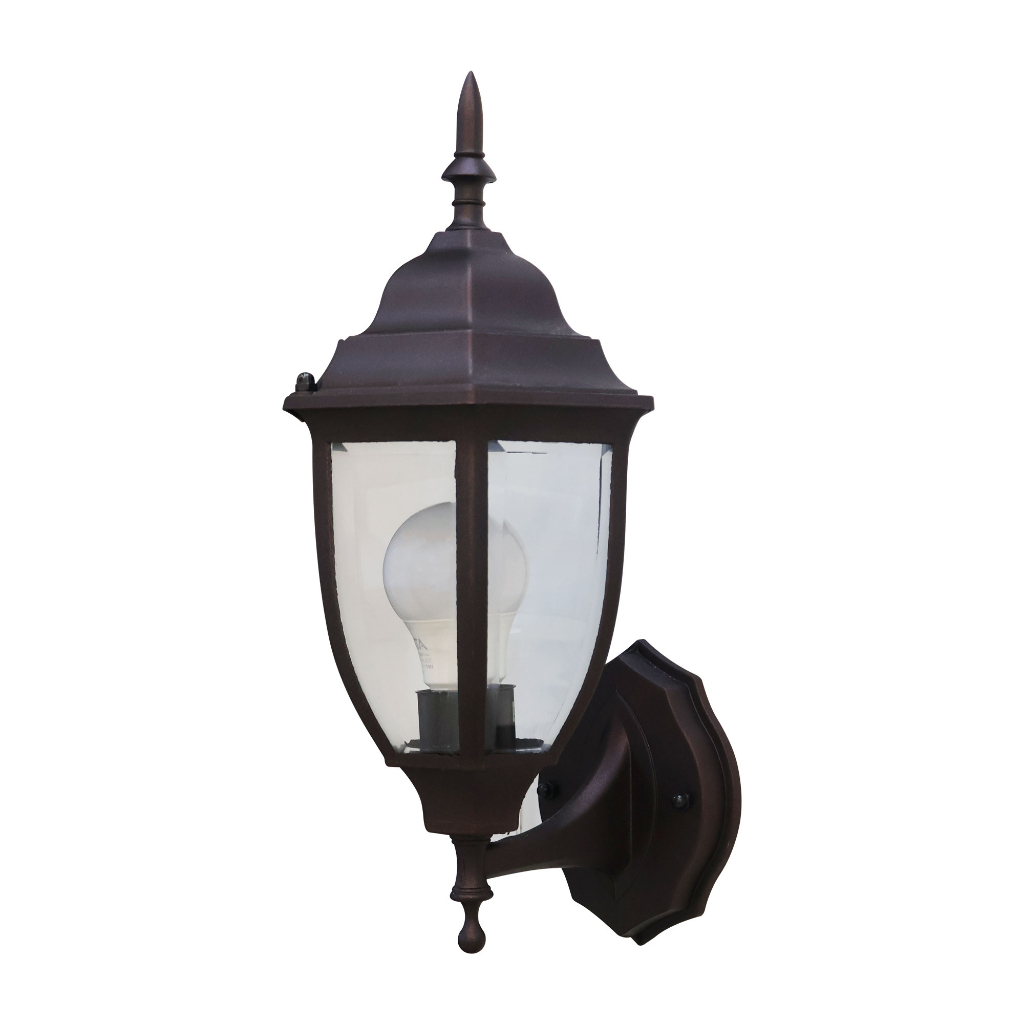 Lightmax โคมไฟกิ่งนอก โคมไฟติดผนังภายนอก 1043/026 ทรงโรมันหกเหลี่ยม สีน้ำตาล ขนาด 16 x 35 ซม.
