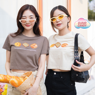 Cloudcandy  เสื้อครอป เสื้อเอวลอย Crop  แขนสั้น คอตตอนแท้ สกรีนลาย BAKERY🍔