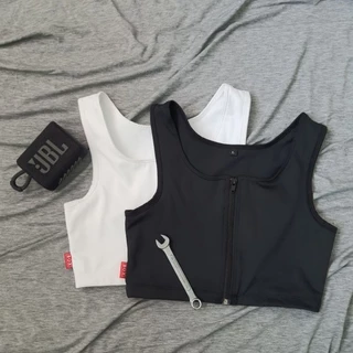ส่งด่วนภายในวันเดียวผลิตเองในไทย เสื้อกล้ามทอม รุ่นซิปหน้าผ้ายืด ถอด-ใส่ง่าย เพื่อกระชับอกให้แบนลง ราคาถูก