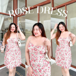 ROSE Dress เดรสสายเดี่ยวสาวอวบผูกอกลายดอกกุหลาบมีซับในทั้งตัวเนื้อผ้าหนานิ่มมากยืดเยอะใส่สบาย