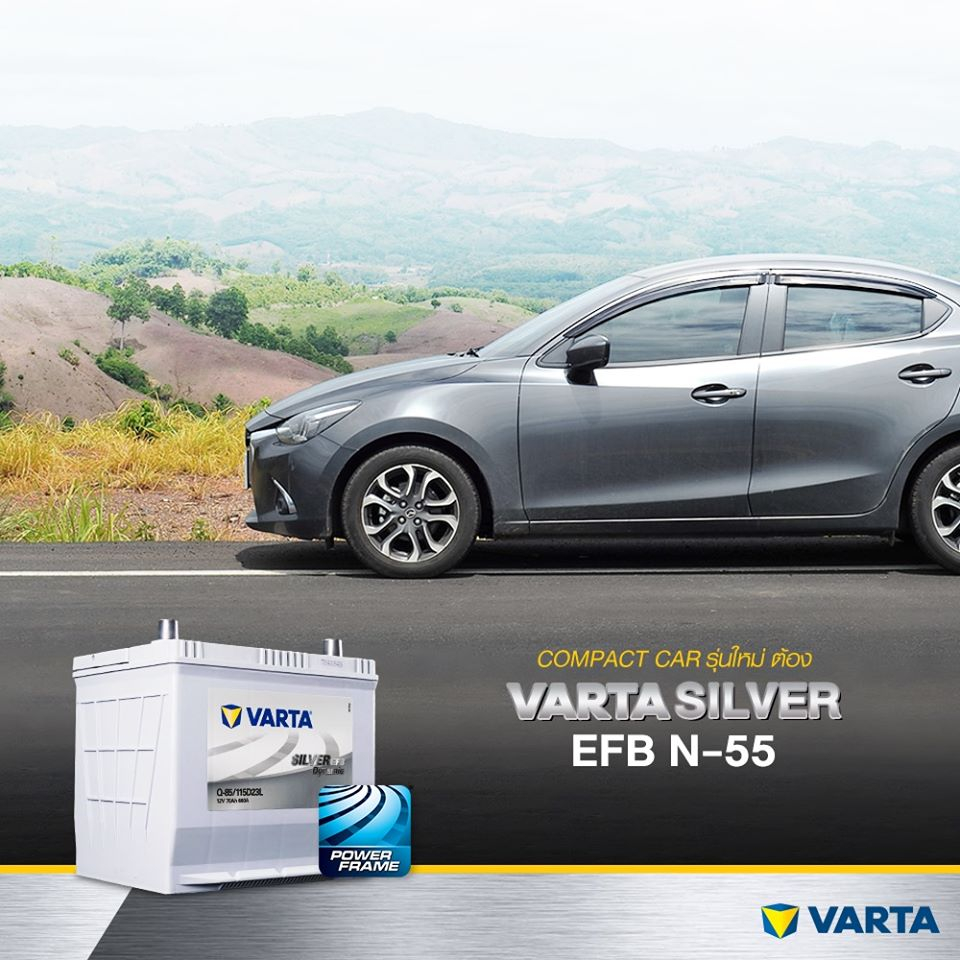 แบตฯแห้ง ขั้วซ้าย VARTA EFB N55L สำหรับรถยนต์ 1.5 - 2.0 cc. 55 แอมป์ CCA 500 บริการส่ง/รับเอง/เปลี่ย