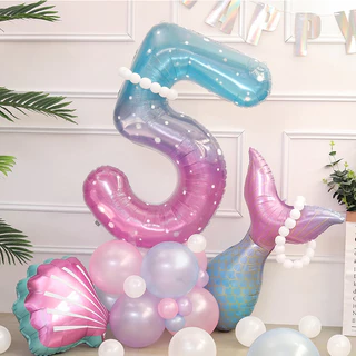 ชุดลูกโป่งตัวเลข สไตล์เจ้าหญิง ใต้ทะเล นางเงือก Ocean ลูกโป่งวันเกิด ลูกโป่งตัวเลข [ส่งจากไทย]