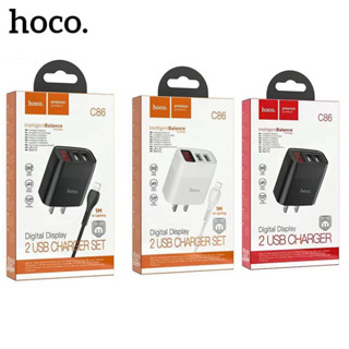 Hoco C86 หัวชาร์จพร้อมสาย ชาร์จได้ 2 ช่อง Adapter 2 Port 2.4A max With LED Display มีจอบอกความเร็ว แท้ 100%