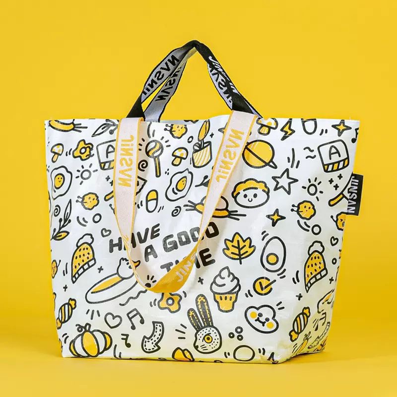 (Have a good time) Shopping Bag/Woven Bag ถุงช้อปปิ้งกันน้ำ สะพายไหล่และถือ กระเป๋ากระสอบ