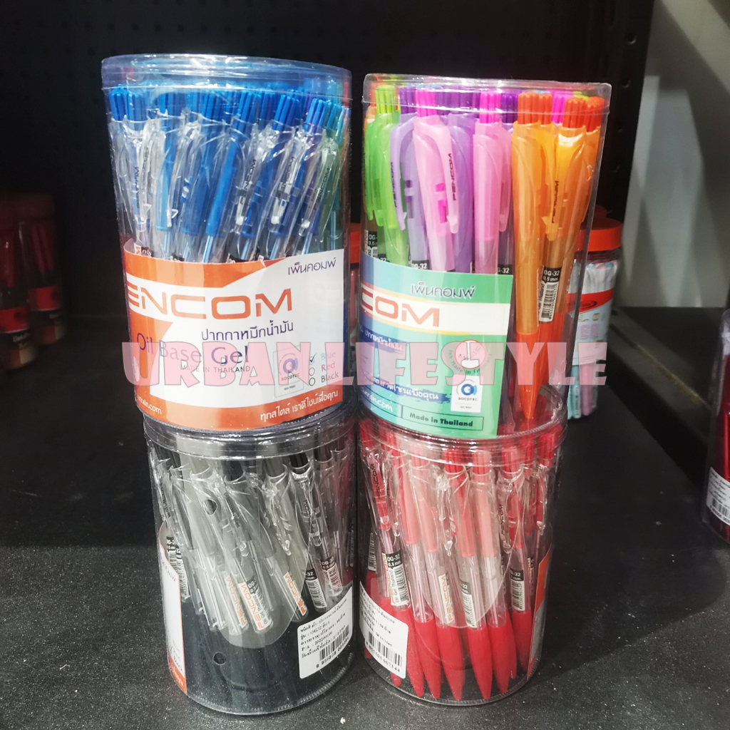 Pencom เพ็นคอม ปากกาหมึกน้ำมัน แบบกด หัวขนาด 0.5mm รุ่น OG-32 oil base gel pen ชุด 1 / 5 ด้าม **สุ่มสีด้าม**