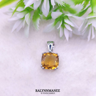 O6467 จี้พลอยซิทรีนแท้ ( Citrine ) ตัวเรือนเงินแท้ 925 ชุบทองคำขาว