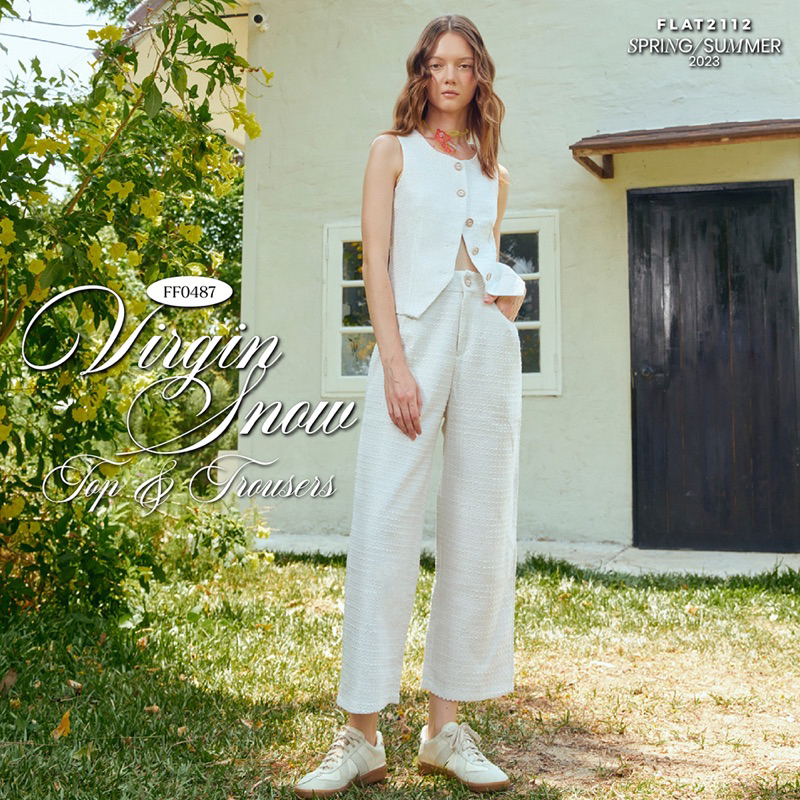 FLAT2112 FF0487 : VIRGIN SNOW TOP & TROUSERS ชุดทำงาน เซ็ทเสื้อกางเกง เสื้อทำงานหญิง