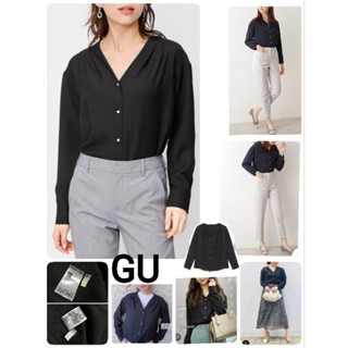 🖤G U เสื้อเบลาส์แขนยาวกระดุมมุก( สีดำ) 🖤size S