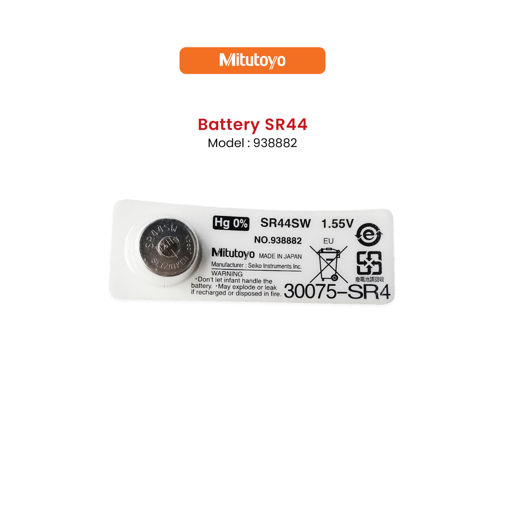 118 บาท Mitutoyo ก้อนแบตเตอรี่ รุ่น No.938882  สำหรับใส่ เวอร์เนียดิจิตอล, ไมโครมิเตอร์ดิจิตอล – Battery SR44  for Digimatic Home Appliances