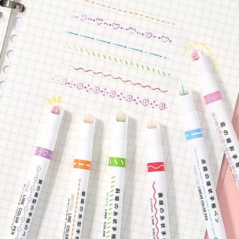 พร้อมส่งจากไทย | เซ็ทปากกาไฮไลต์รุปดอกไม้ เส้นโค้ง ปากกากลิ้งลายตกแต่ง ปากกาไฮไลต์ตกแต่ง