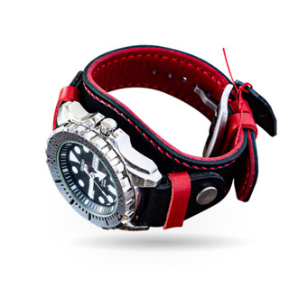 สายนาฬิกาหนังแท้แฮนด์เมด BUND&amp;AVIATION-2COLORS-OPT (นาฬิกาไม่รวมในรายการขาย)Black/red handmade leather watch cuff