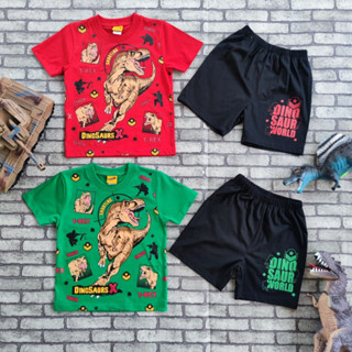 ชุดเสื้อคอกลมคู่กางเกงขาสั้น ไดโนเสาร์ Dinosaurs X ผ้าคอตตอน MX660036 (4-8) และ (S-XL)