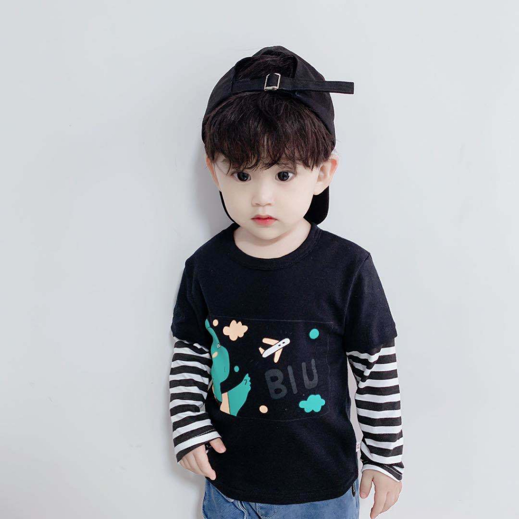 ผ้าฝ้าย เสื้อแขนยาวเด็กลายการ์ตูน