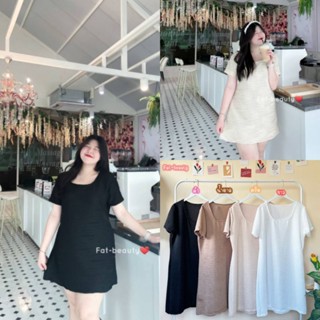 มินิเดรสไซส์ใหญ่ MiniDressทรงเอแขนสั้นคอเหลี่ยมแฟชั่นสาวอวบอ้วน