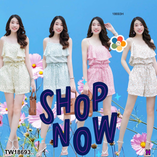 TwinsShopVip💗พร้อมส่ง TW18693 set 2 ชิ้น สายเดี่ยวลายดอกเล็ก+กางเกงขาสั้น ..