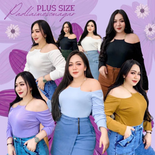 Plus size chain t-shirts : เสื้อเปิดไหล่ผ้าร่องสาวอวบ K41 รุ่นมาก้า