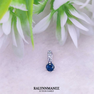 O6447 จี้พลอยไพลินเผาเก่าแท้( Blue sapphire ) ตัวเรือนเงินแท้ 925 ชุบทองคำขาว