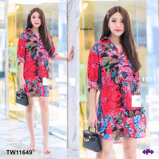 11649 เดรสเชิ้ตแขนยาว ลายกราฟฟิก Long sleeve dress shirt with graphic print