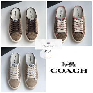 U.S OUTLET coach แท้ รองเท้าผ้าใบผู้หญิงพิมพ์ลายตัวอักษร C  รองเท้าแตะแบบผูกเชือกผู้หญิงครึ่งตัว  สวมใส่ง่ายและอินเทรนด์