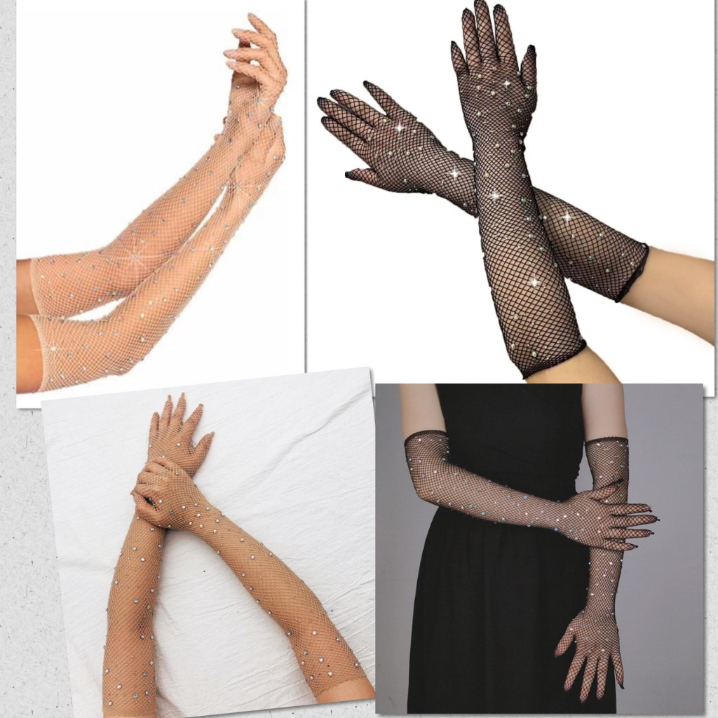 🌈 ถุงมือ ตาข่าย ประกายเพชร Sexy ถุงมือตาข่าย วัสุดหนา ยืด แข็งแรง ใส่ออกงาน การแสดง หรือชุดครอสเพลย์ได้ 🌈