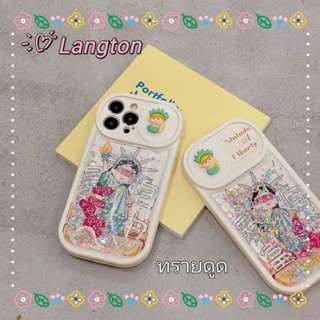 🌈Langton🌸ป้องกันการหล่น ขอบเต็ม iphone 11 14 pro max การ์ตูน เทพีเสรีภาพ ทรายดูด เล็กและสด case for iPhone 12 13