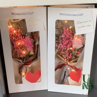 UoneHome พร้อมส่ง♥ H049 ช่อดอกไม้แห้ง ดอกไม้สบู่หอม ชุดของขวัญดอกไม้ มีไฟLED พร้อมการ์ด ให้แฟนให้เพื่อน ของขวัญวาเลนไทน์