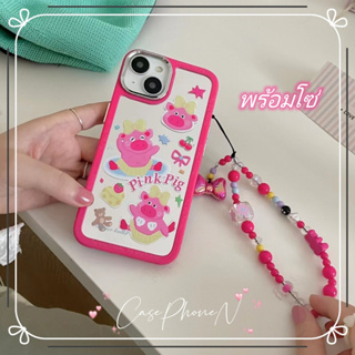 สไตล์ใหม่ เคสไอโฟน iphone 11 14 Pro Max น่ารัก ลูกหมู แบบกระจก พร้อมโซ่  ขอบเต็ม เคส iphone 12 13 Pro Case for iPhone