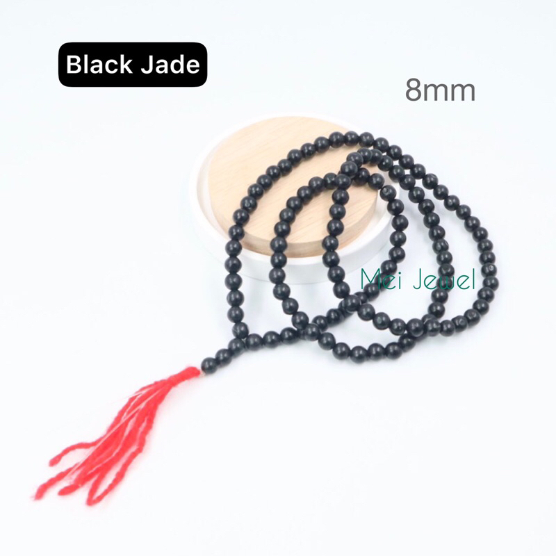 Black Jade ประคำหยกดำ 8mm ประคำ108เม็ด