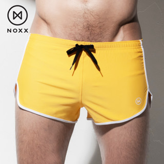 Noxx Swim Shorts: กางเกงว่ายน้ำ ขาสั้น สีเหลือง กุ๊นขาว