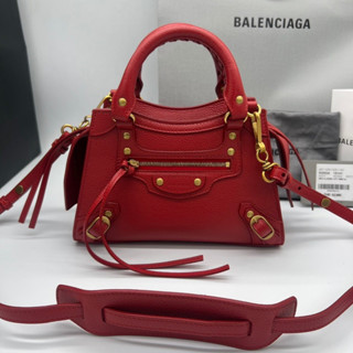 🍀🍀 BALENCIAGA Neo Classic Mini Top Handle Bag Grained Calfskin Red