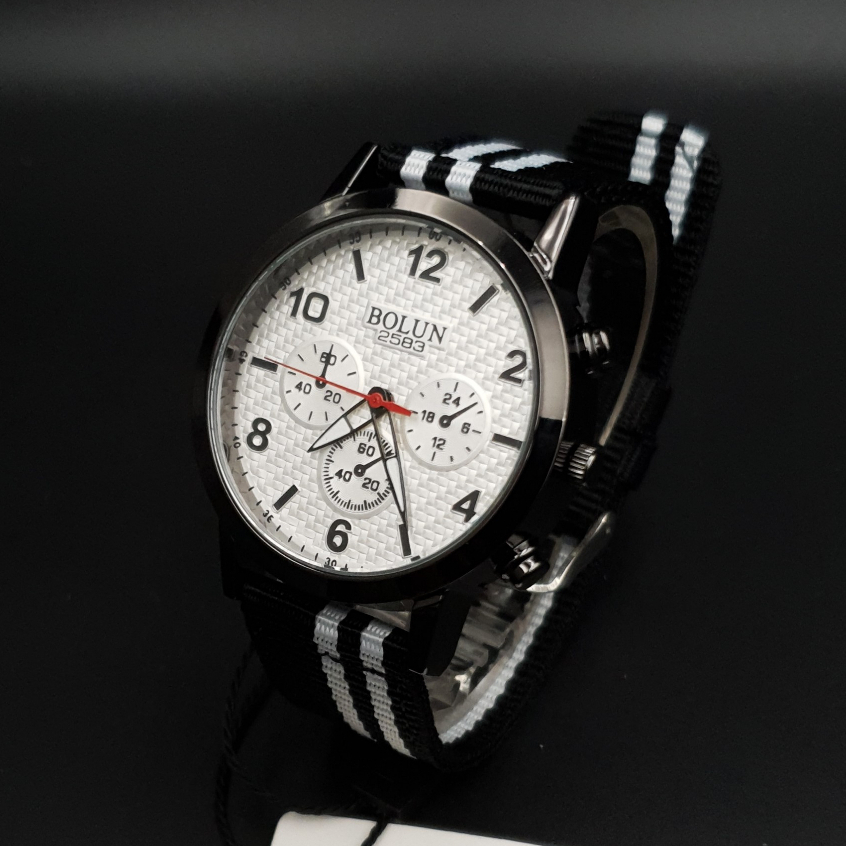 นาฬิกาข้อมือชาย Bolun ( โบลัน ) แบรนด์แท้ สายผ้า รวมสีดำ-ขาว ( แถมฟรี !! กล่องกระดาษ )