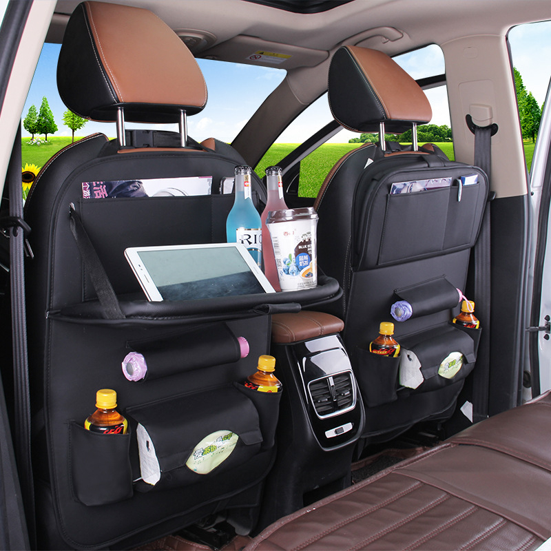 CKD01 ที่ใส่ของหลังเบาะรถยนต์ กระเป๋าหลังเบาะรถ กระเป๋าเก็บสัมภาระ ชุดเก็บของหุ้มเยาะในรถยนต์ (เป็นสีแบบด้านมีถาด) =1 ชิ