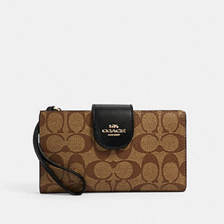 TECH WALLET IN COLORBLOCK SIGNATURE CANVAS (COACH C2874) IM/KHAKI/BLACK