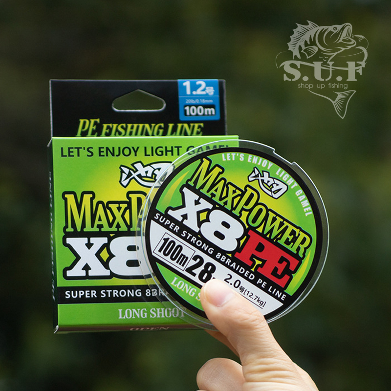 สายพีอี ถัก8 ถัก4 PE MAXPOWER X4 X8 ยาว100m Fishing line wire SHUTTLE