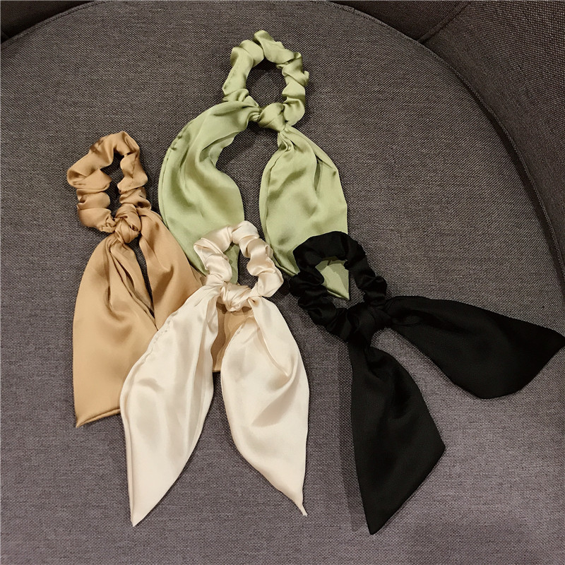 ยางรัดผมโบว์ สีพื้น ผ้าซาติน ยางรัดผมแฟชั่น สไตล์เกาหลี - รูปที่ 3