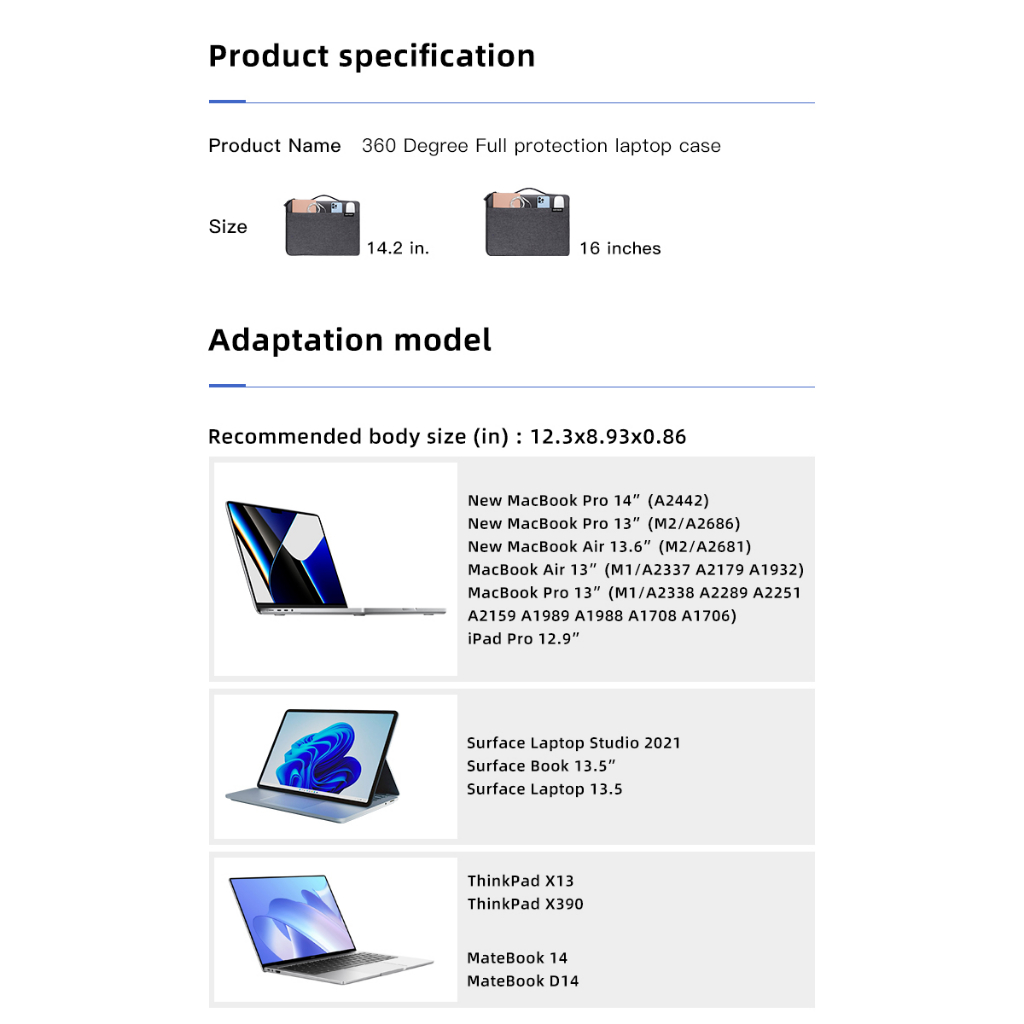 กระเป๋าใส่โน้ตบุ๊ค 360 Protective Laptop Carrying Case for 13-16inchShock-Proof, Spill-Resistant MacBook air pro