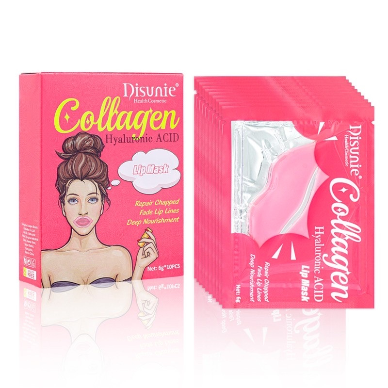 Disunie Collagen Lip Mask [DE8036] แผ่นมาส์กปาก 10แผ่น/กล่อง ริมฝีปากชุ่มชื้น ลิปมาส์ก Hyaluronic Acid